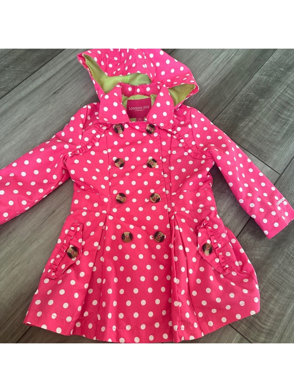 London Fog Pink Polka Dot Hooded RainCoat Cute Retro Girls 2t